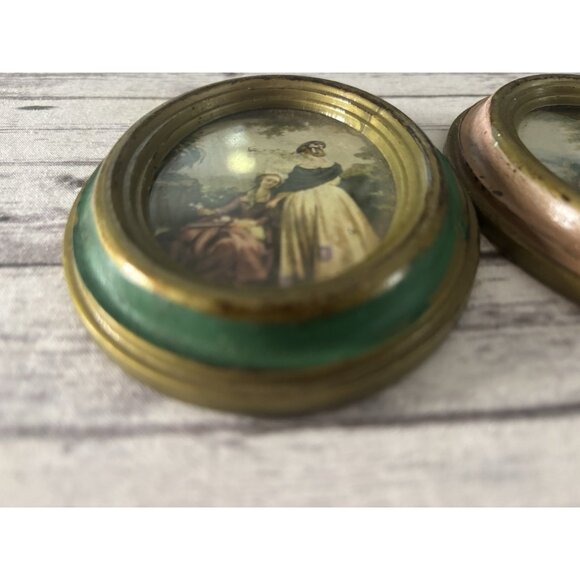 VTG Pair Italian Art Print Oval Frame Action Pink Green Handcraft Italy Florence - Picture 2 of 11